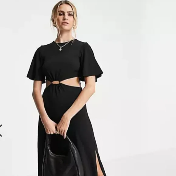river island formal dresses Off-Shoulder Black Cocktail Dress A-Line Satin Evening Dress-Bridelily main image 0